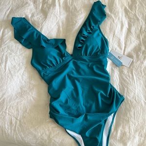 NWT Cupshe Teal One-Piece Ruffle Swimsuit